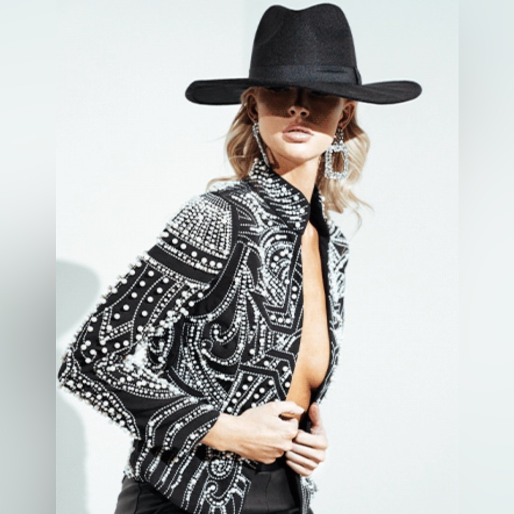 Chic Embellished Black and White Blazer